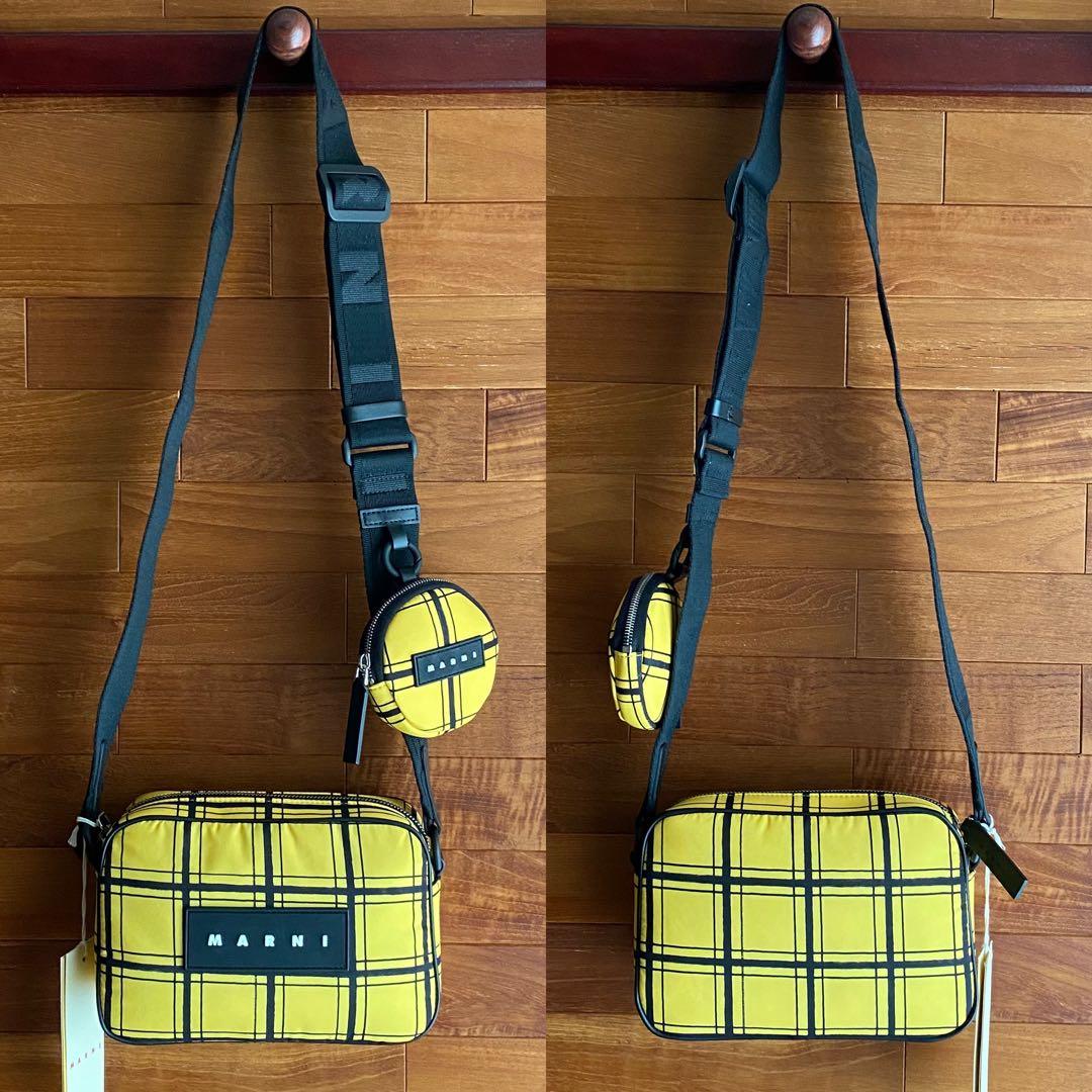 【MARNI】マルニ イエローチェック ナイロンパフ カメラバッグ ショルダー