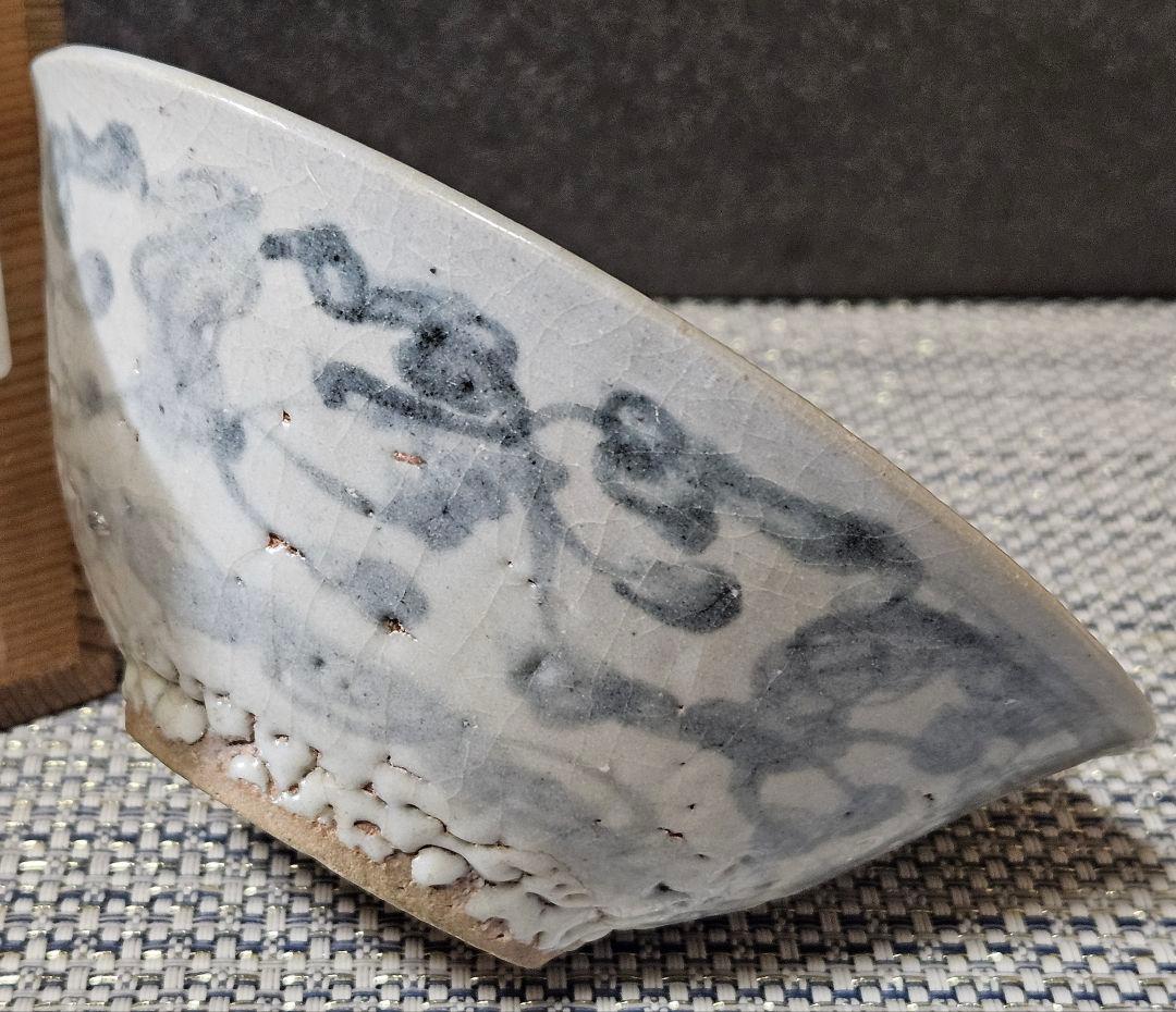 名碗❗】中国古陶磁器　明末～清初 福建琉球古窯　青華染付　唐草に渦巻文様 茶碗