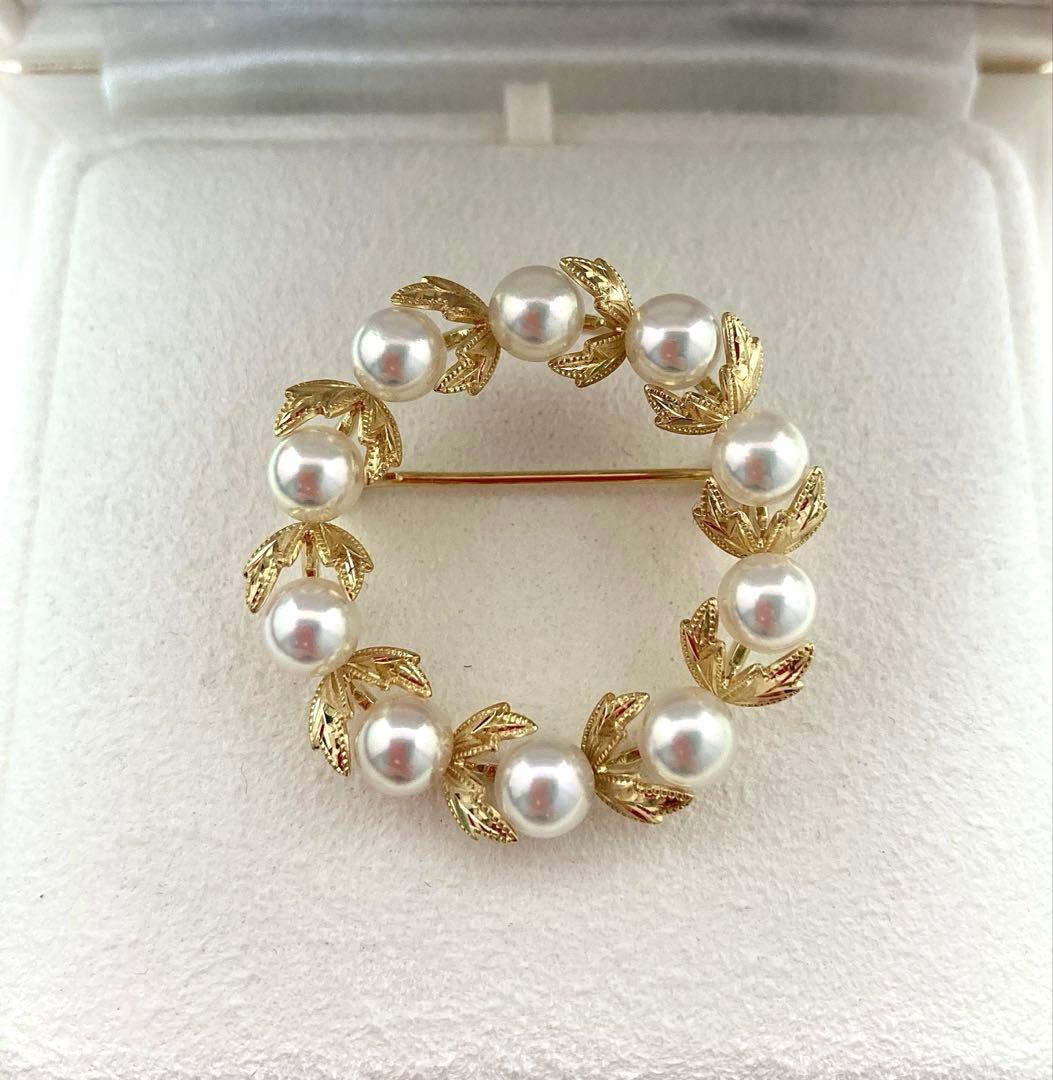 【極美品】ミキモト パール ブローチ サークル リース K18YG 付属品一式