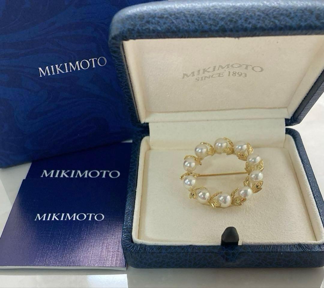 【極美品】ミキモト パール ブローチ サークル リース K18YG 付属品一式