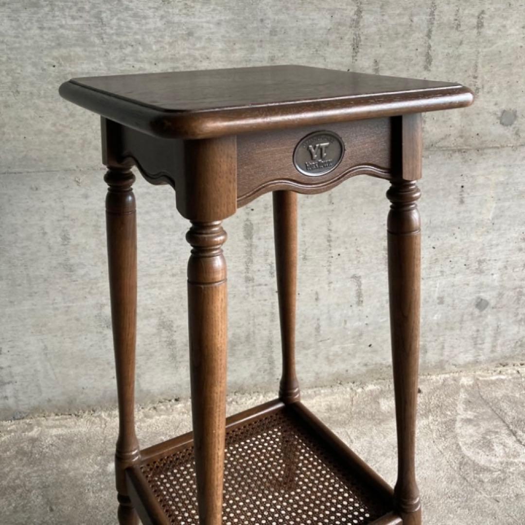 カリモク グランドコロニアル サイドテーブル 電話台 花台 木製 籐編み レトロ