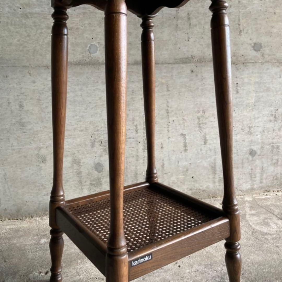 カリモク グランドコロニアル サイドテーブル 電話台 花台 木製 籐編み レトロ