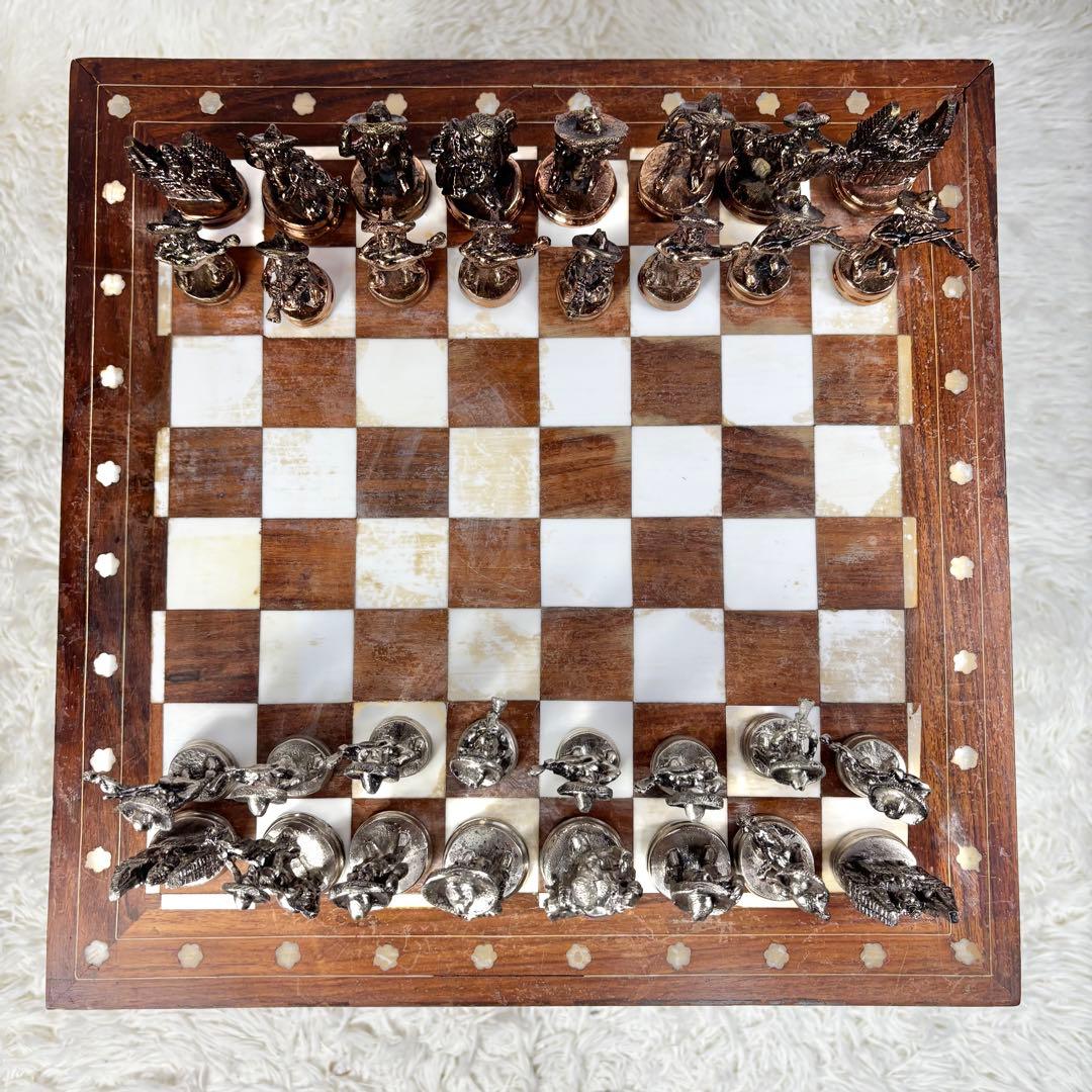 高級　ヴィンテージ　メタル製　チェスセット　猫脚　猫足