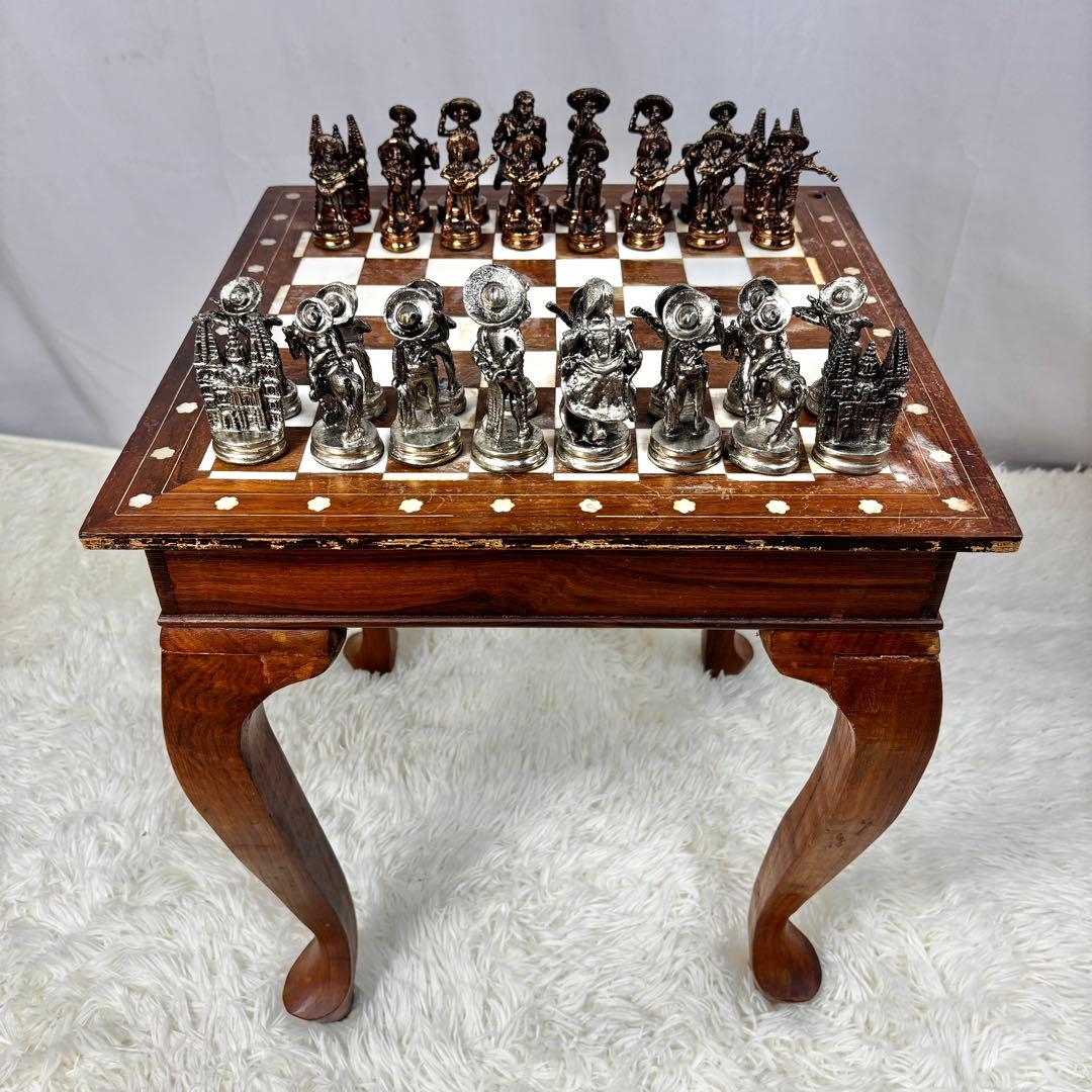 高級　ヴィンテージ　メタル製　チェスセット　猫脚　猫足