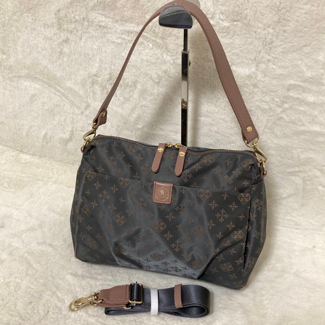 極美品 russet ラシット ショルダーバッグ 2way グレー ピンク ロゴ