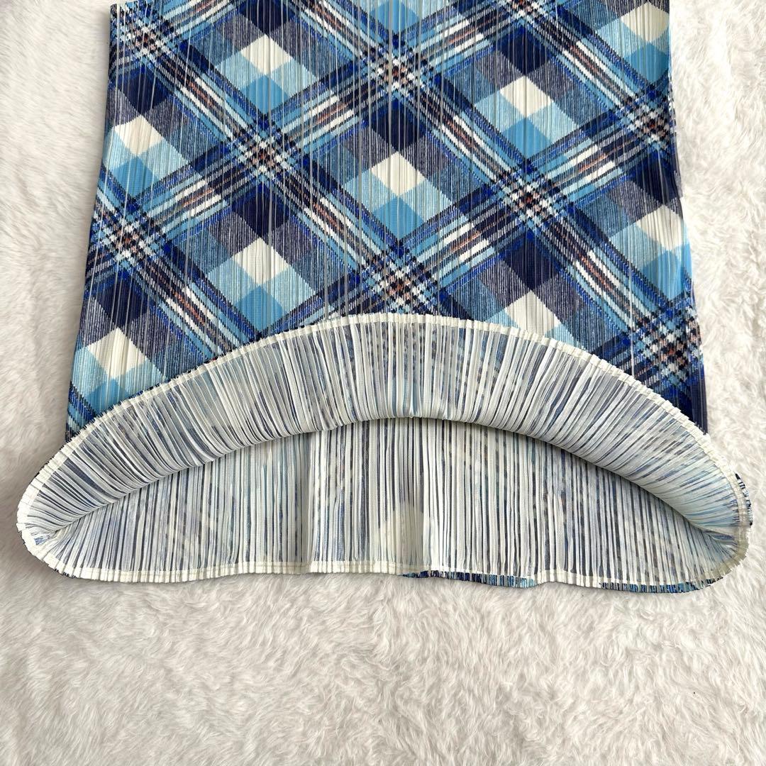 美品✨プリーツプリーズ ノースリーブ タンクトップ カットソー チェック柄 3