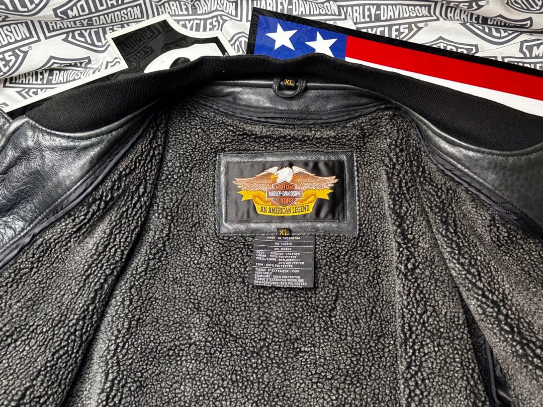 ハーレーダビッドソン 前後革刺繍ロゴ⭐️レアなラム本革製ジャケット脱着ボアライナー