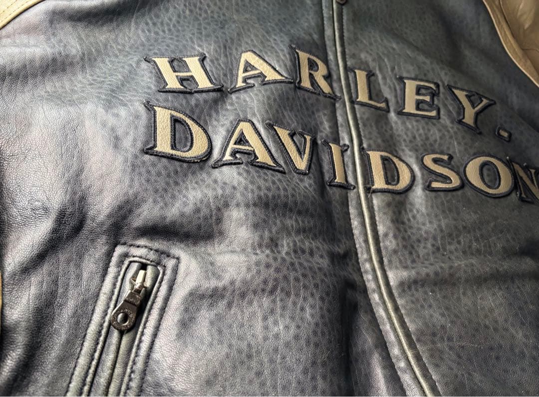 ハーレーダビッドソン 前後革刺繍ロゴ⭐️レアなラム本革製ジャケット脱着ボアライナー