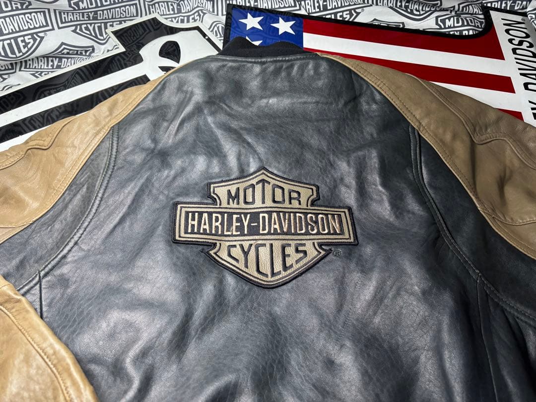 ハーレーダビッドソン 前後革刺繍ロゴ⭐️レアなラム本革製ジャケット脱着ボアライナー