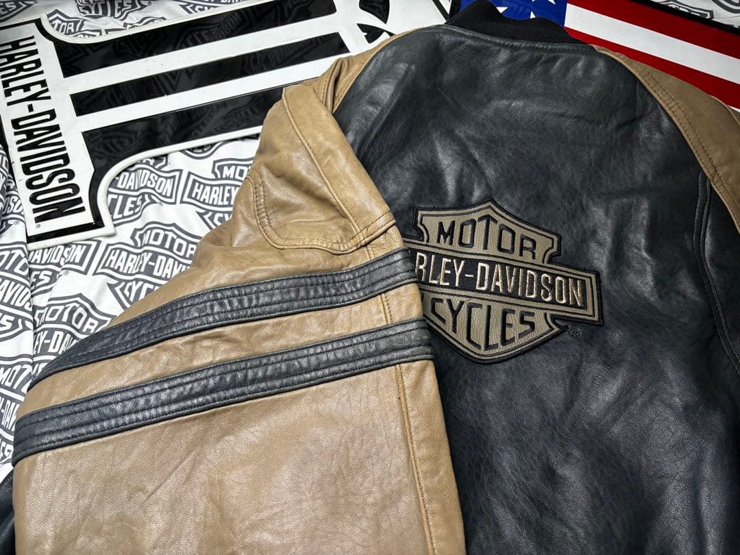 ハーレーダビッドソン 前後革刺繍ロゴ⭐️レアなラム本革製ジャケット脱着ボアライナー