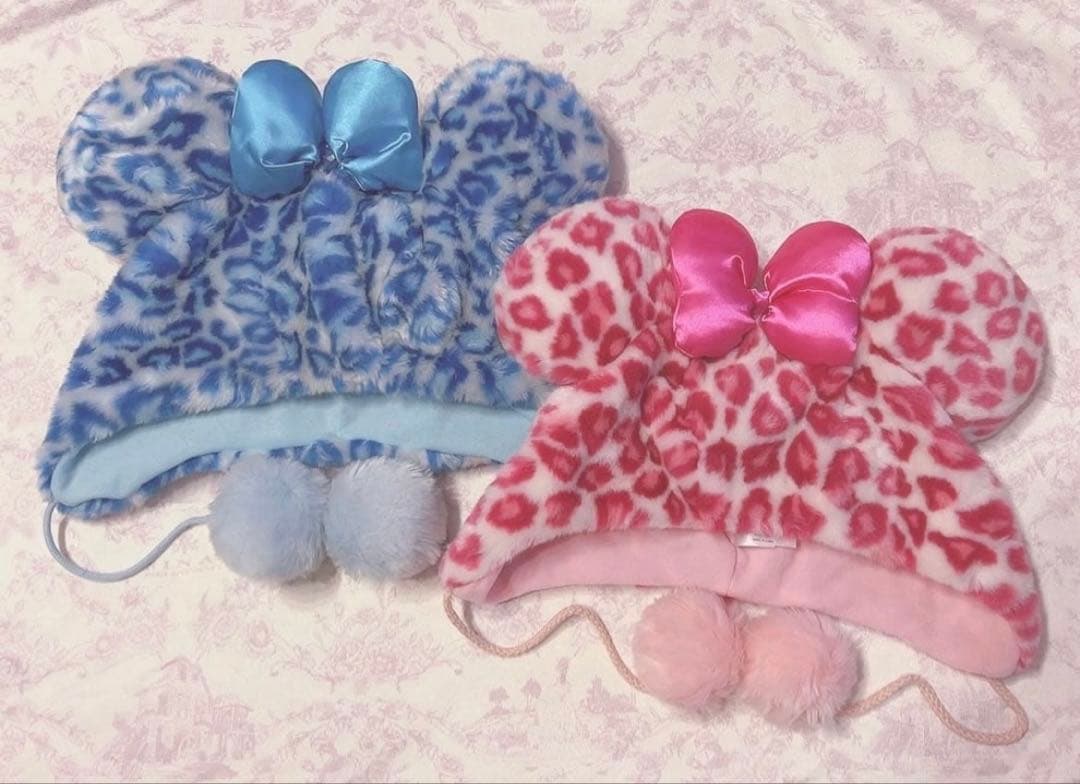 ディズニー　ミニー　ヒョウ柄　ブルー　ピンク　ファンキャップ　ペア　♡