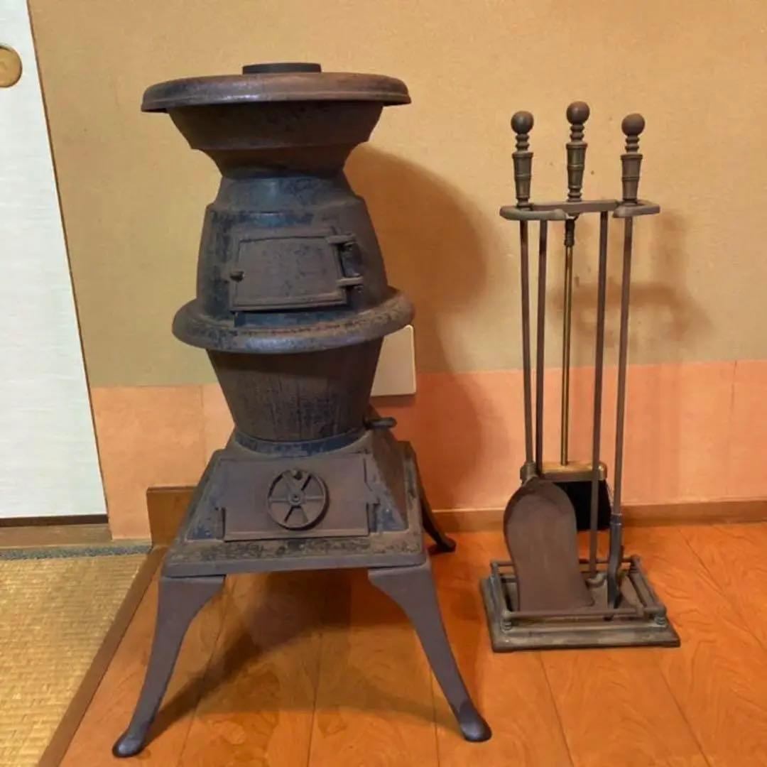 古いファイヤーツールセット 薪ストーブ 暖炉 スタンド 真鍮 鉄製 レトロ