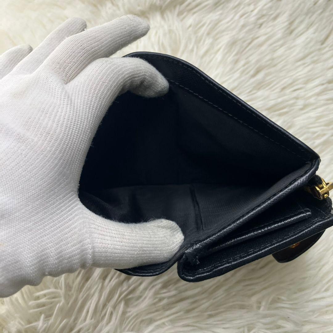 極美品★ PRADA プラダ サフィアーノ レザー ブラック バイカラー