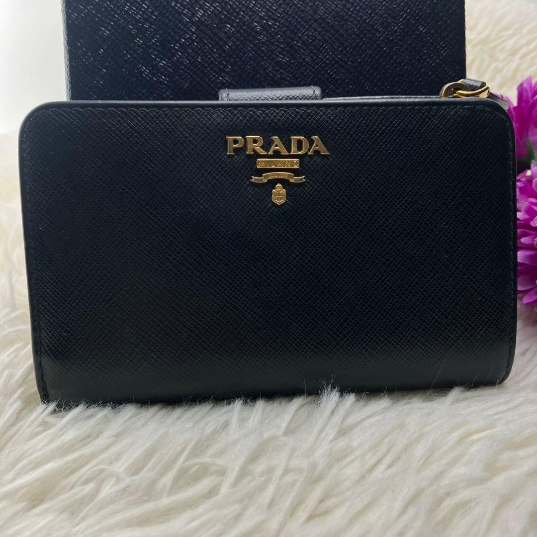 極美品★ PRADA プラダ サフィアーノ レザー ブラック バイカラー