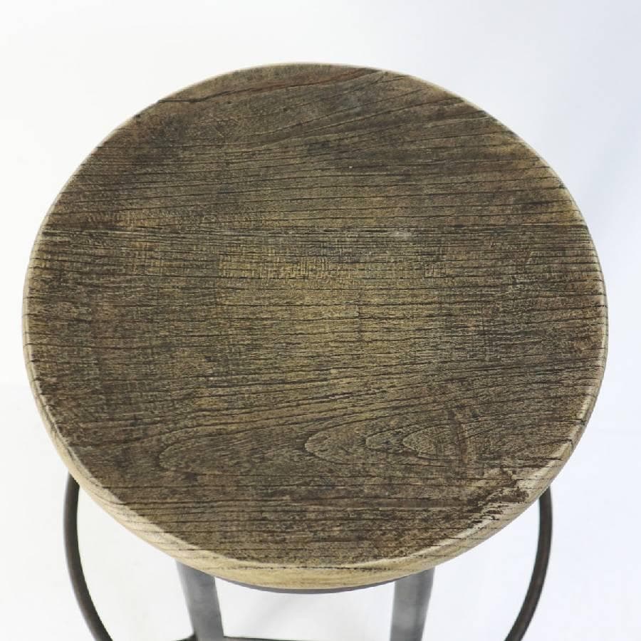 インダストリアル 昇降式 古木シート ハイスツール アイアン脚 足置きあり ④