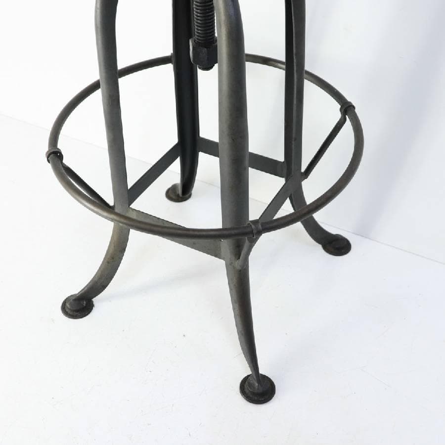 インダストリアル 昇降式 古木シート ハイスツール アイアン脚 足置きあり ④