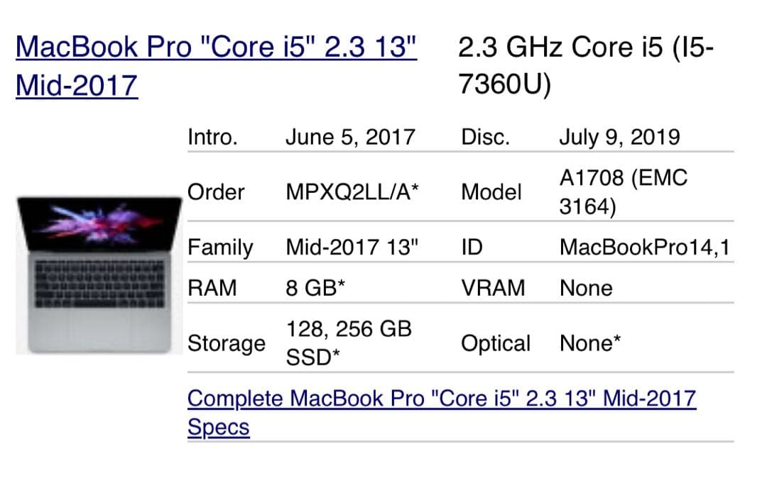 Mac book pro 13inch A1708 PC 【箱＆充電ケーブル】