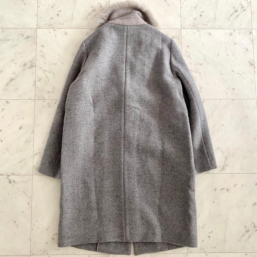 美品 ファビアナフィリッピ ファー付き レザー切り替えウールチェスターコート