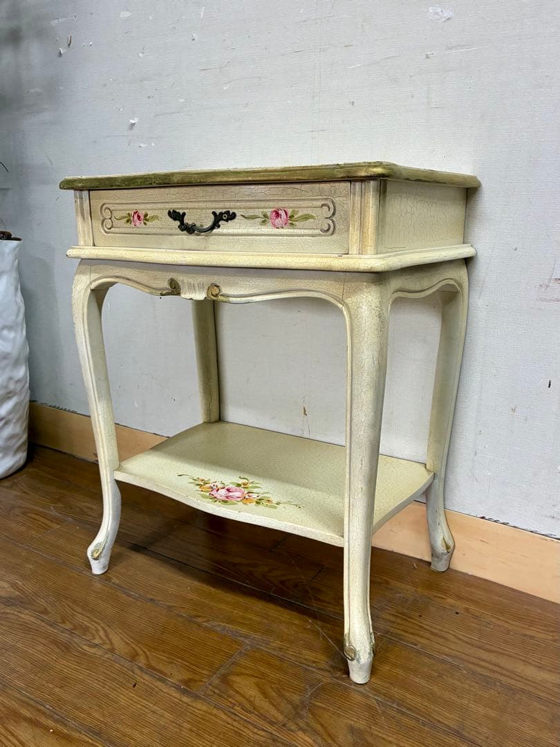 管399☆ イタリア製☆ロココ調☆姫家具☆ヒビ加工☆サイドテーブル