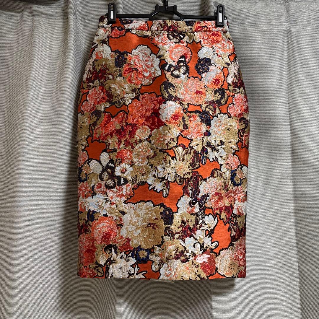 GIVENCHY 花柄タイトスカート オレンジ