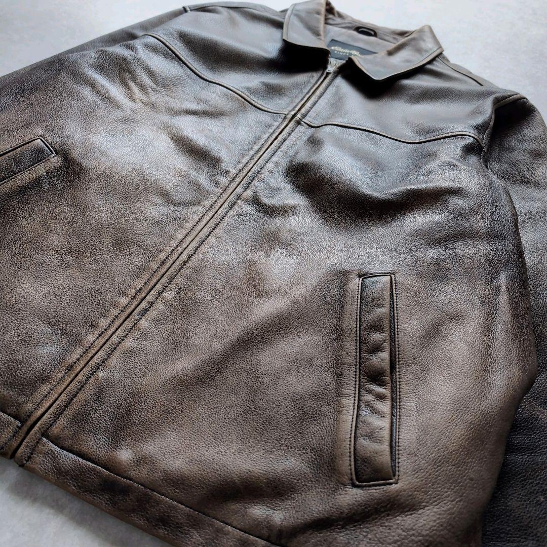 エディーバウアー レザージャケット シングルライダース ブラウン 2XL