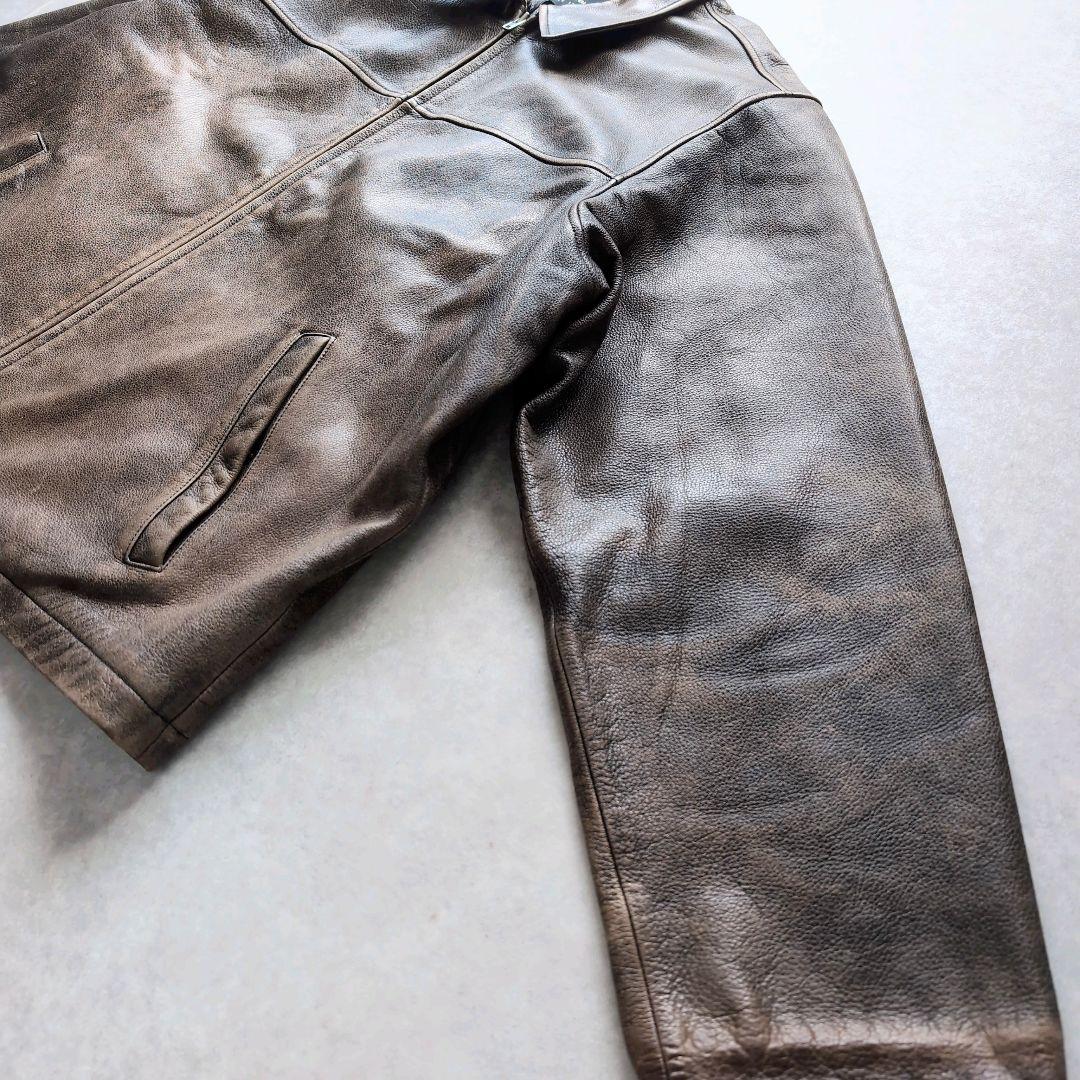 エディーバウアー レザージャケット シングルライダース ブラウン 2XL