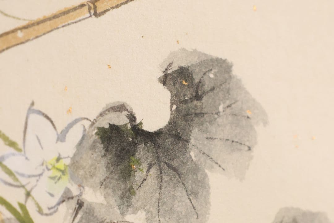 【真作】美品 日本画 田中松泉「瓢箪・雀」彩色 紙本 掛軸 鳥 横物 MA636