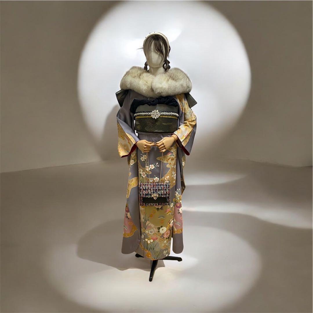 【年末セール！】高級SAGAFOX付 振袖 フルセット グレー 友禅 金駒刺繍