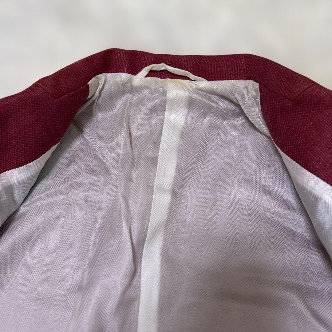 kiton キートン　コート　チェスターコート　麻　赤系