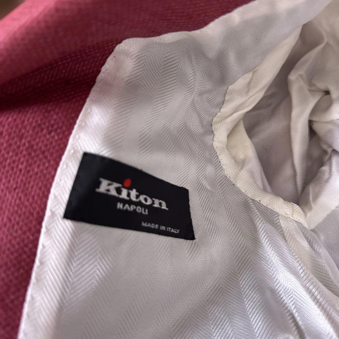 kiton キートン　コート　チェスターコート　麻　赤系