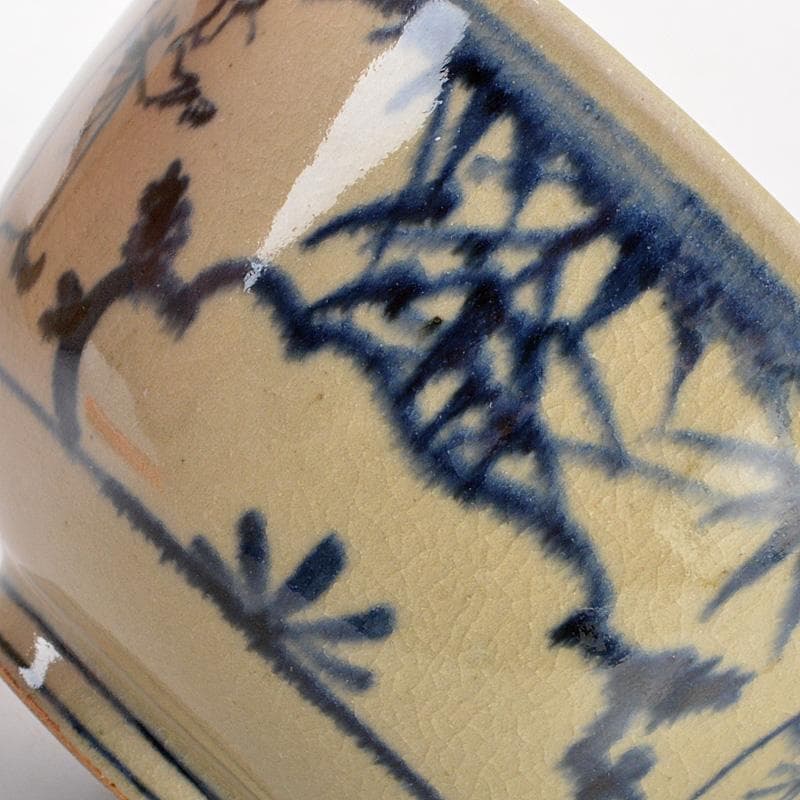 茶道具　膳所焼　淡海ぜぜ　陽炎園造　安南写　七賢人絵　茶碗　共箱　V　6532