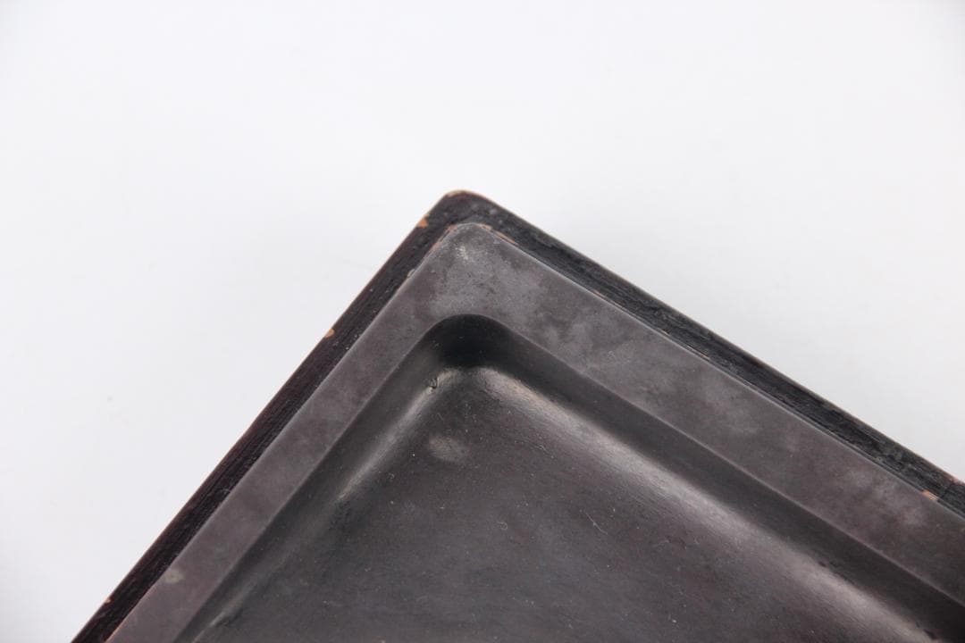 端渓硯 文房具　硯　長方形石硯　木製硯箱付　書道具　古道具　ES1-8