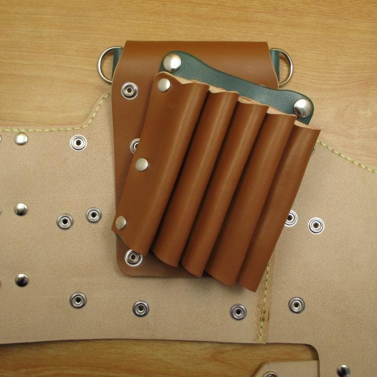 キャメル＆ディープグリーン　９丁差し　本革シザーケース　SCA-243/CCA