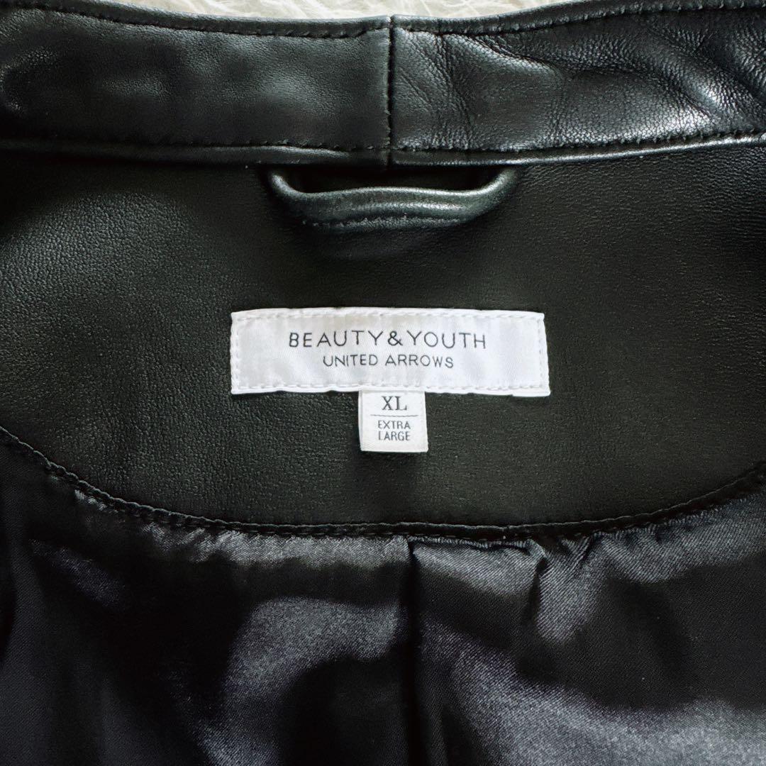 【BEAUTY&YOUTH】シングルライダースジャケット 羊革 ブラック XL