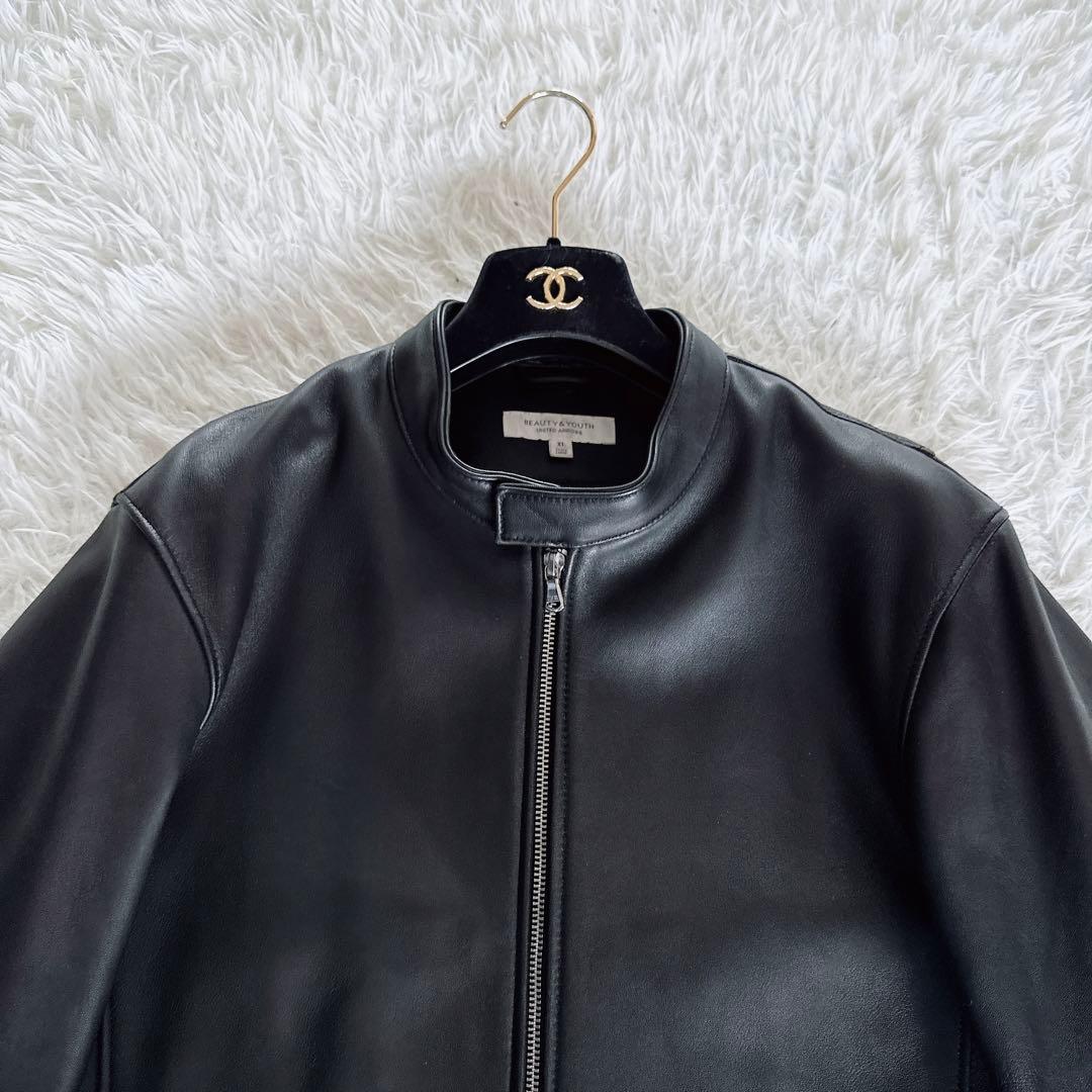 【BEAUTY&YOUTH】シングルライダースジャケット 羊革 ブラック XL