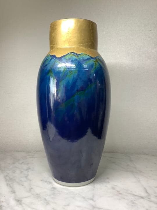 『値下げ』九谷焼　山岳図　花瓶　藤村豊秋作