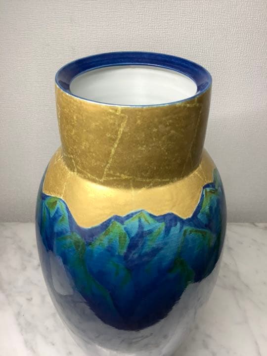 『値下げ』九谷焼　山岳図　花瓶　藤村豊秋作