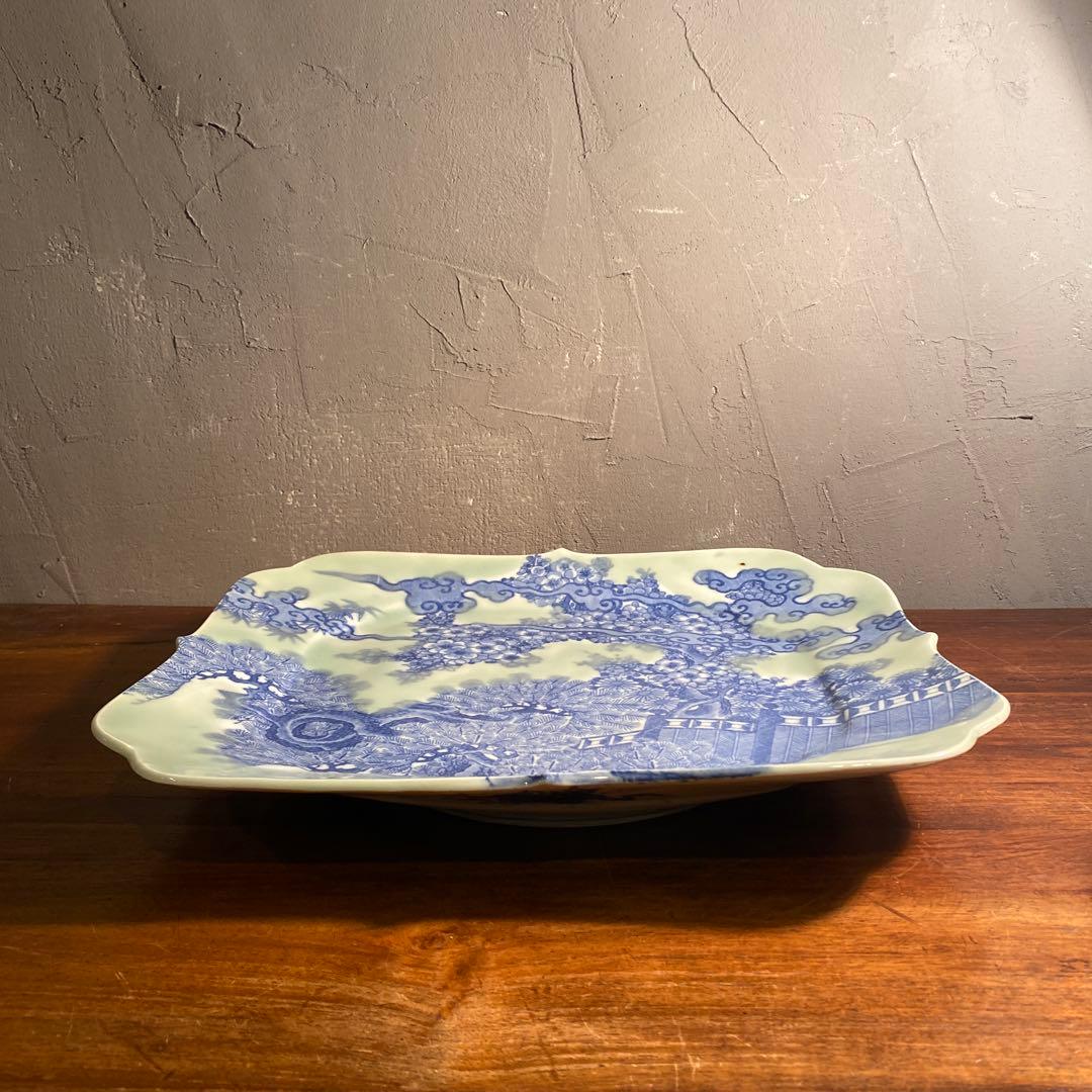 明治 印判 骨董品 八角大皿 松竹梅 稀少 36cm 美術品 コレクション