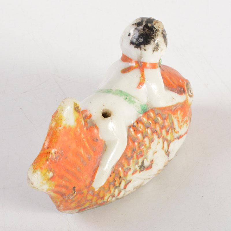 古民芸　色絵　鯛乗り童子　水滴　時代箱付　N　6771