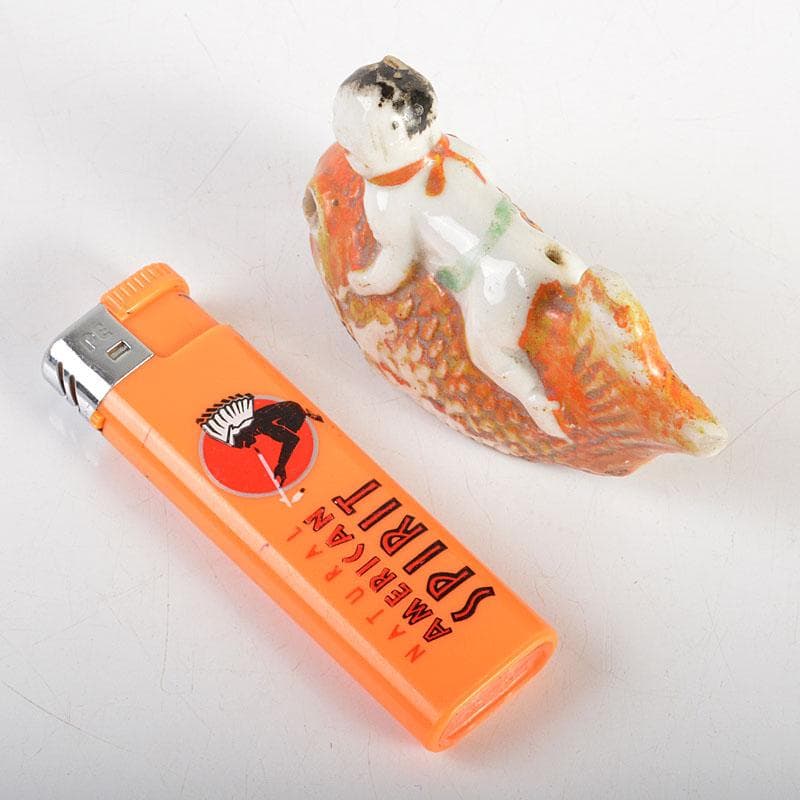 古民芸　色絵　鯛乗り童子　水滴　時代箱付　N　6771