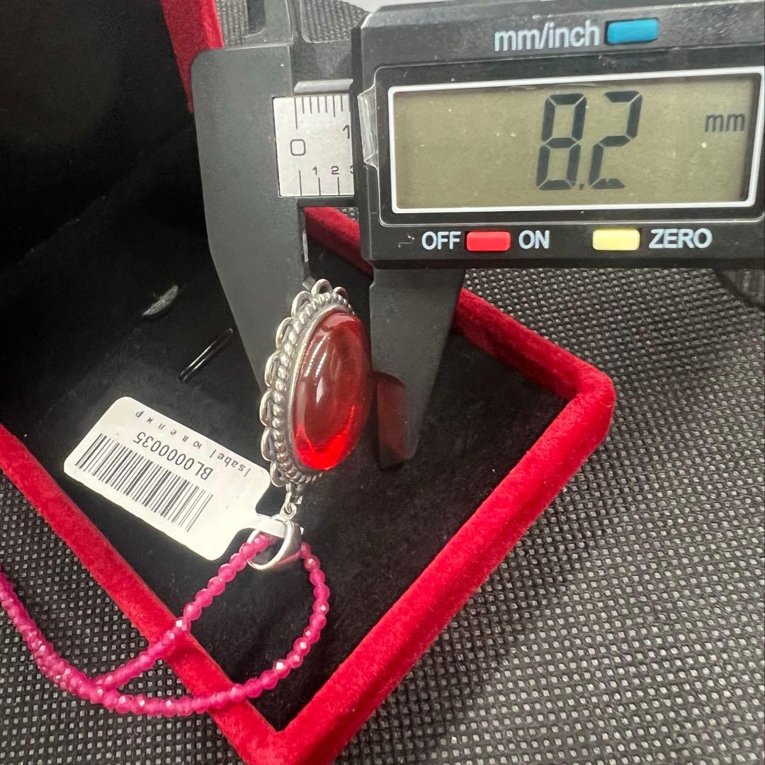 天然ポーランドの赤琥珀のペンダントトップにルビーのチェーンのセットs925使用