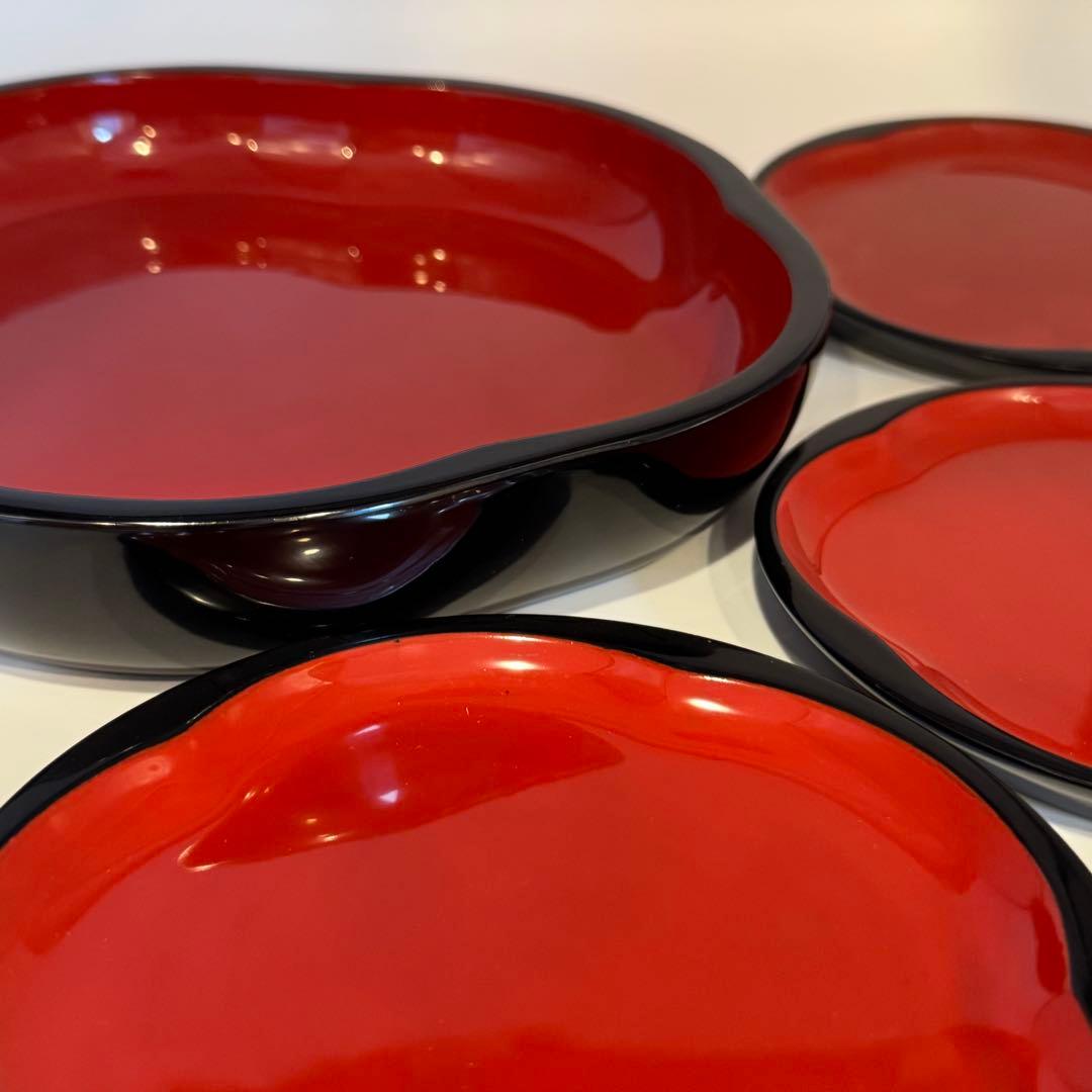 赤黒漆器 丸　梅型食器 6点セット