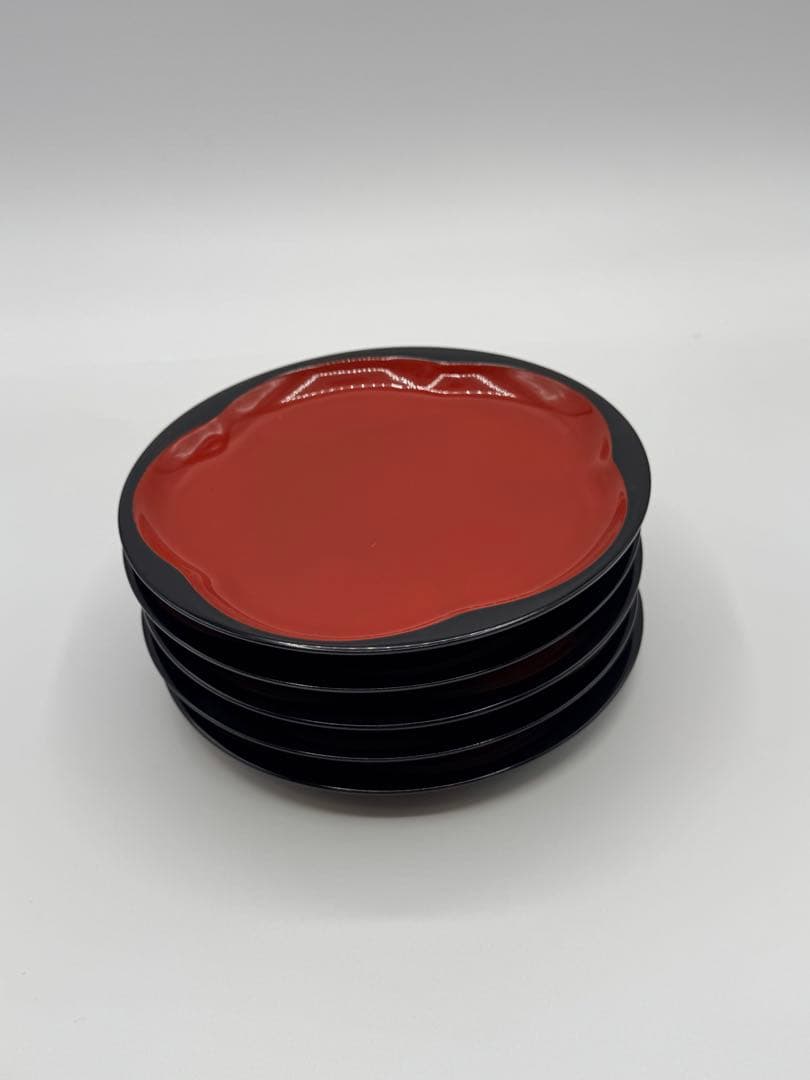 赤黒漆器 丸　梅型食器 6点セット