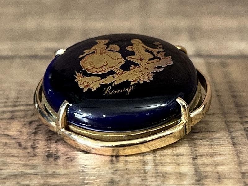 フランス製 リモージュ 七宝焼 K18 枠 ペンダント 兼 ブローチ 9.8g