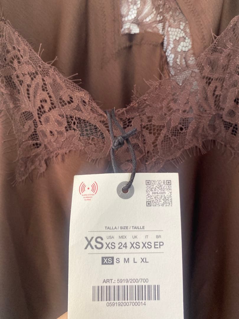 【ZARA】日本完売品 XS ●アシンメトリーレースワンピース●ブラウン