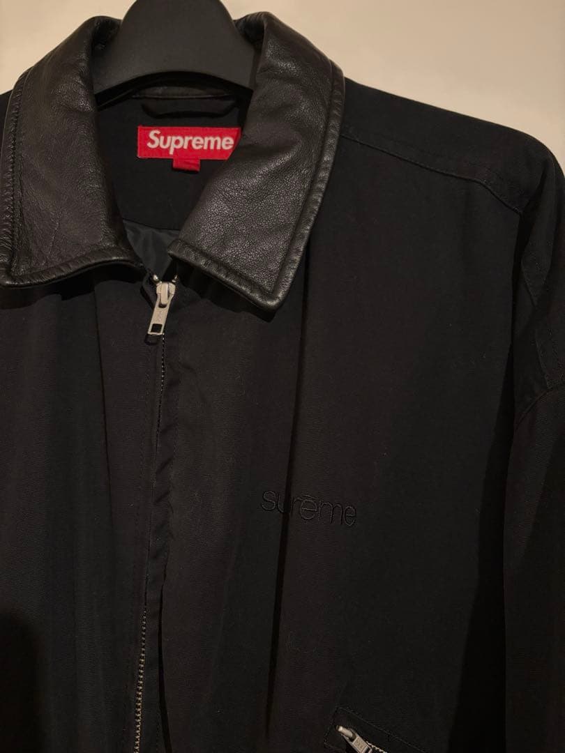 Supreme ブラック ジャンパー レザー襟