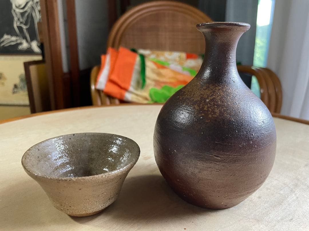 備前　徳利　金重陶弘作　共箱付　ぐい呑