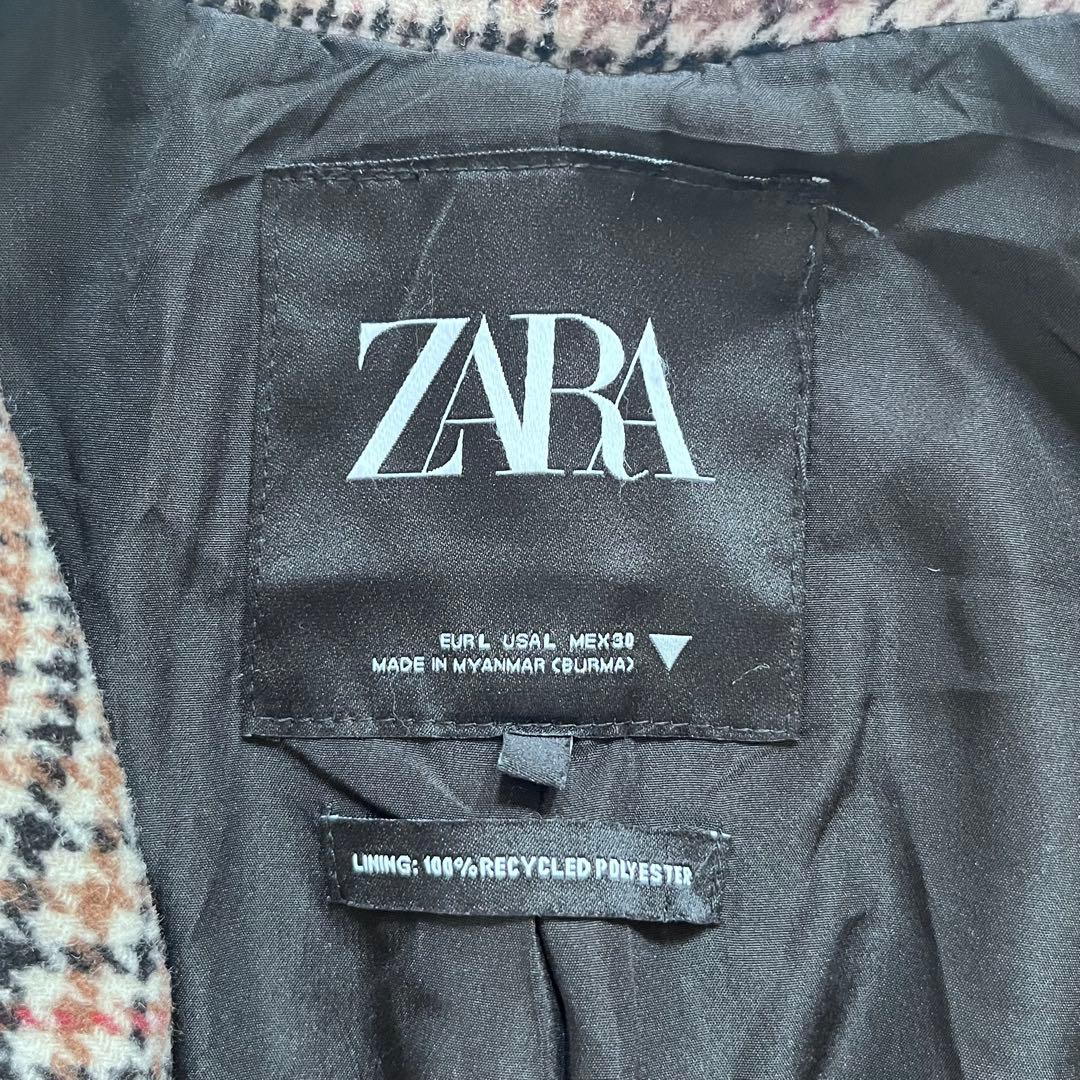 試着のみ ZARA チェスターコート Ｌサイズ チェック オーバーサイズ ロング