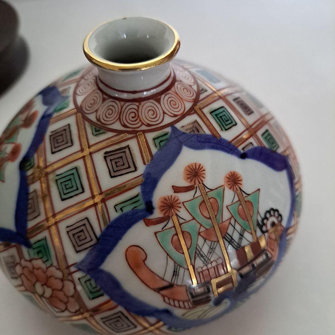 江戸中期　油壺　極上品　大型　　オランダ古船　金彩赤絵　大明盛化年