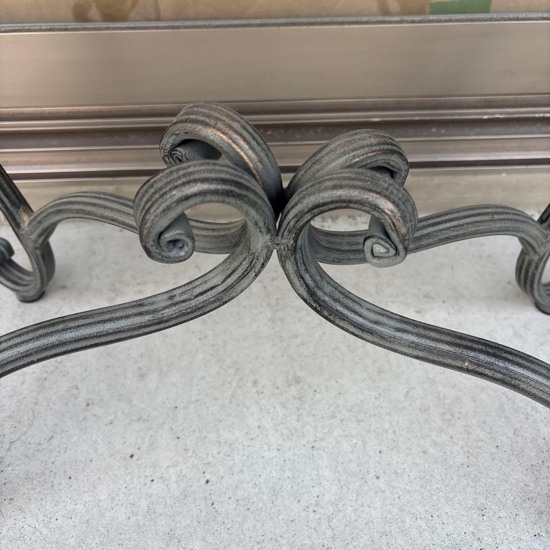 フレンチアンティーク風 ロートアイアン ファ ブリック ベンチ スツール